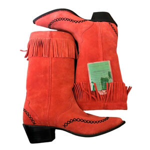 Durango Red Suede Fringe Western Cowboy Boots Women's 7 Rare Color